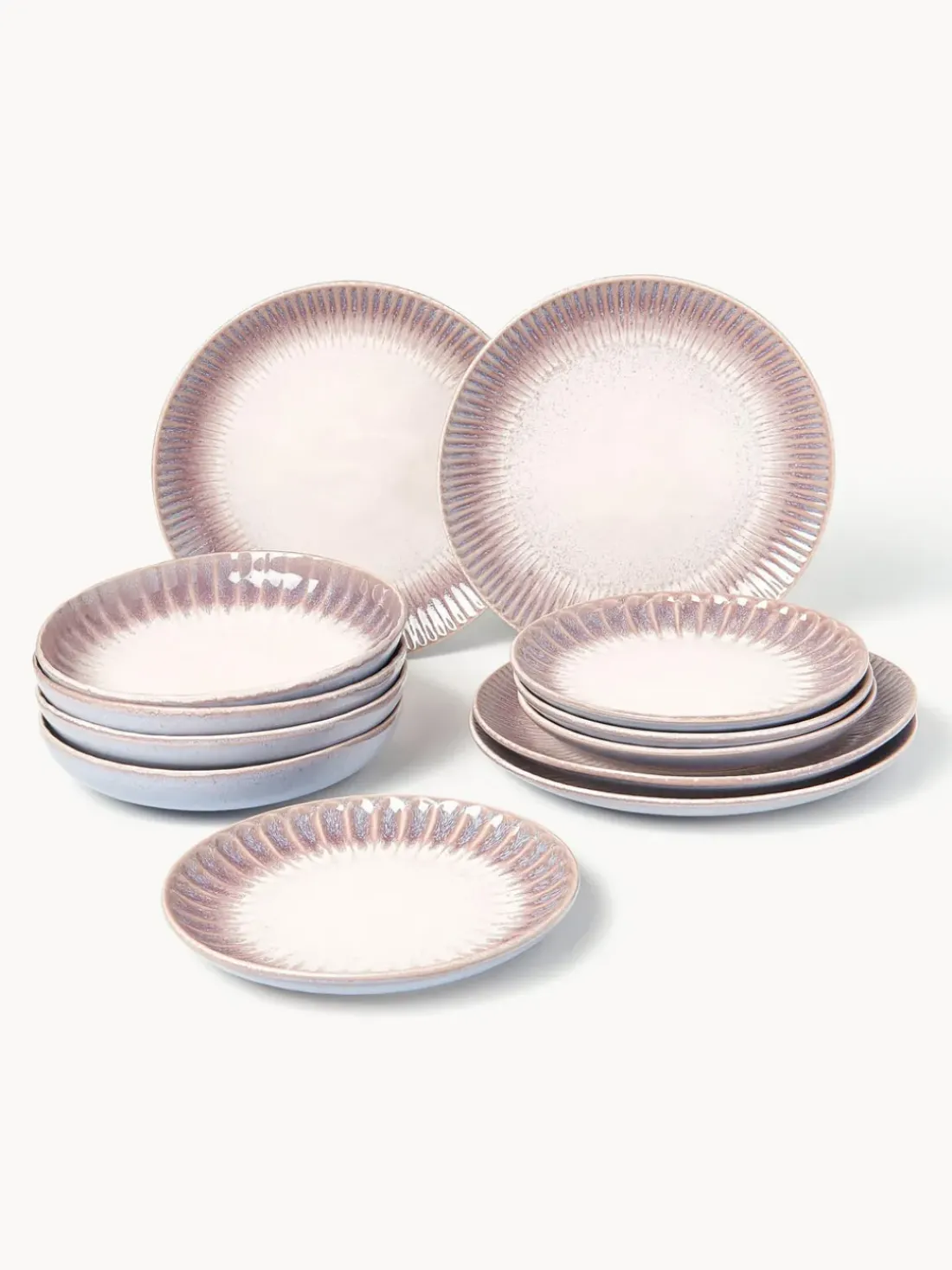 Vajilla artesanal con esmalte reactivo Vinci, 4 comensales (12 pzas)