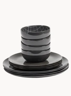 Vajilla de porcelana con esmalte reactivo Zuma, 4 comensales (12 pzas.)