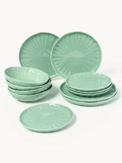 Vajilla de porcelana con relieves Sali, 4 comensales (12 pzas.)