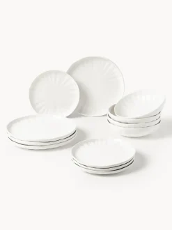 Vajilla de porcelana con relieves Sali, 4 comensales (12 pzas.)