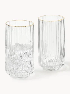 Vasos altos soplados con borde dorado Aleo, 4 uds.