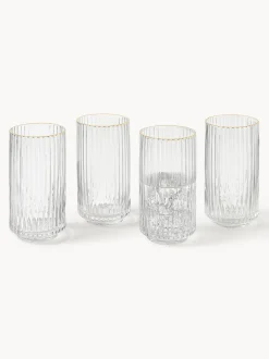 Vasos altos soplados con borde dorado Aleo, 4 uds.