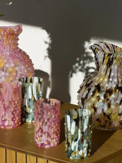 Vasos de agua de vidrio soplado Confetti Hobnail, 2 uds.