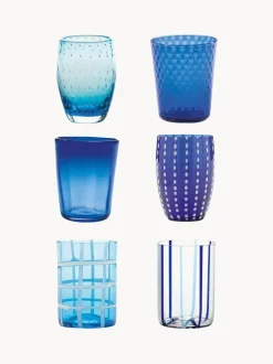 Vasos de vidrio soplados artesanalmente Melting Pot Sea, 6 uds.