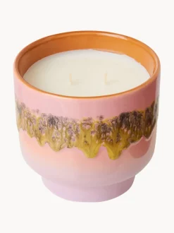 Vela perfumada artesanal de dos mechas 70´s (rosas y vainilla)