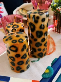 Vela pilar artesanal Leopard, 15 cm