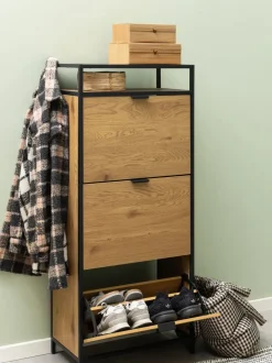 Zapatero de madera con compartimentos plegables Seaford